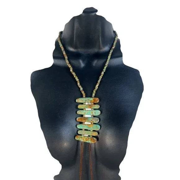 vtg Southwest Native American Royston Turquoise Sterling Statement Necklace 22'' - Picture 2 of 5
